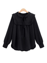 Casual Doll Collar Plain Plus Size Blouse With Ruffle Trim Detail