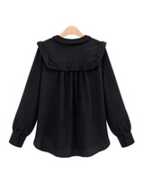 Casual Doll Collar Plain Plus Size Blouse With Ruffle Trim Detail