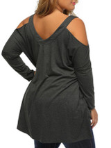 Casual Loose Open Shoulder High-Low Plain Plus Size T-Shirt