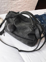 Solid Pompom Trimming Shoulder Bag