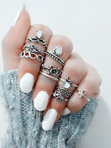 10pcs Vintage Moon Elephant Rings Accessories