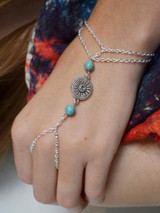 Bohemia Turquoise Flower Disk With Ring Bracelet Accessories