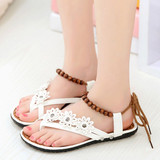 Casual Bohemia Bead Flower Strappy Casual Clip Toe Lace Up Flat Sandals