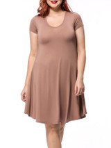 Casual Basic Loose V-Neck Solid Plus Size Shift Dress
