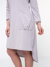 High-Low Patch Pocket Plain Round Neck Plus Size Shift Dress