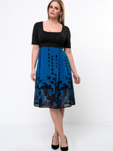 Casual Square Neck Patchwork Color Block Plus Size Flared Dress