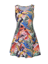 Casual Colorful Peacock Printed Round Neck Plus Size Shift Dress