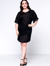 Casual Loose V-Neck Hollow Out Plain Plus Size Shift Dress