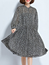 Casual Band Collar Printed Chiffon Plus Size Flared Dress