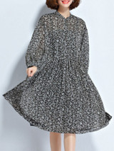 Casual Band Collar Printed Chiffon Plus Size Flared Dress