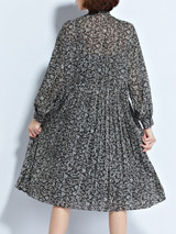 Casual Band Collar Printed Chiffon Plus Size Flared Dress