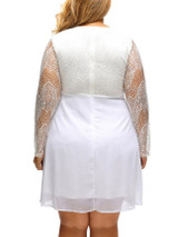 Casual Courtly Solid Patchwork See-Through Plus Size Flared Dress