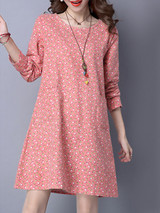Casual Designed Round Neck Printed Plus Size Shift Dress