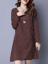Casual Designed Round Neck Printed Plus Size Shift Dress
