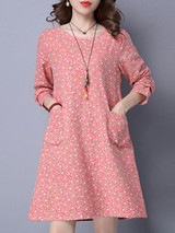 Casual Designed Round Neck Printed Plus Size Shift Dress
