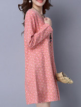 Casual Designed Round Neck Printed Plus Size Shift Dress