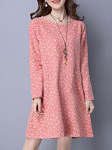 Casual Designed Round Neck Printed Plus Size Shift Dress