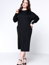 Casual Brief Designed Crew Neck Batwing Sleeve Plus Size Shift Dress