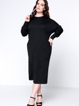 Casual Brief Designed Crew Neck Batwing Sleeve Plus Size Shift Dress