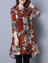 Casual Round Neck Pocket Abstract Print High-Low Plus Size Shift Dress