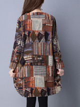 Casual Round Neck Pocket Abstract Print High-Low Plus Size Shift Dress