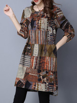 Casual Round Neck Pocket Abstract Print High-Low Plus Size Shift Dress