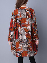 Casual Round Neck Pocket Abstract Print High-Low Plus Size Shift Dress