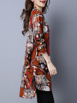 Casual Round Neck Pocket Abstract Print High-Low Plus Size Shift Dress