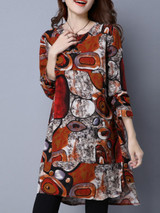 Casual Round Neck Pocket Abstract Print High-Low Plus Size Shift Dress