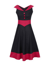 Casual V-Neck Decorative Button Awesome Color Block Plus Size Flared Dress