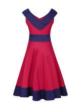 Casual V-Neck Decorative Button Awesome Color Block Plus Size Flared Dress