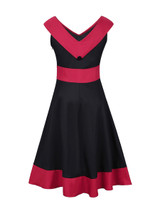 Casual V-Neck Decorative Button Awesome Color Block Plus Size Flared Dress
