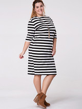 Casual Crew Neck Striped Half Sleeve Plus Size Shift Dress