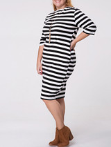 Casual Crew Neck Striped Half Sleeve Plus Size Shift Dress