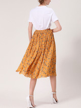 Casual Captivating Elastic Waist Printed Pleated Chiffon Midi Skirt
