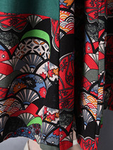 Casual Elastic Waist Chinoiserie Printed Flared Maxi Skirt