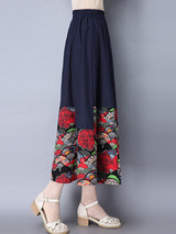 Casual Elastic Waist Chinoiserie Printed Flared Maxi Skirt