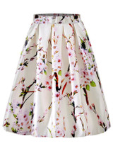 Casual Elastic Waist Floral Printed Flared Midi Skirt