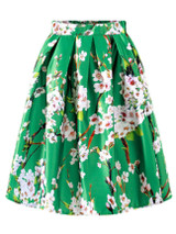 Casual Elastic Waist Floral Printed Flared Midi Skirt