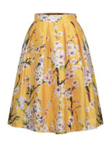 Casual Elastic Waist Floral Printed Flared Midi Skirt