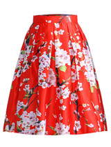 Casual Elastic Waist Floral Printed Flared Midi Skirt