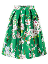 Casual Elastic Waist Floral Printed Flared Midi Skirt