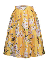 Casual Elastic Waist Floral Printed Flared Midi Skirt
