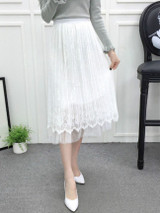 Casual Elastic Waist Plain Pleated Midi Skirt