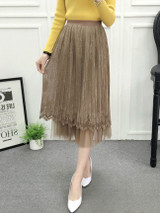 Casual Elastic Waist Plain Pleated Midi Skirt