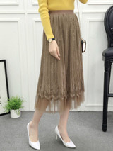 Casual Elastic Waist Plain Pleated Midi Skirt