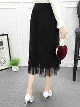 Casual Elastic Waist Plain Pleated Midi Skirt