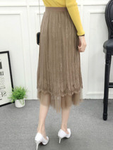 Casual Elastic Waist Plain Pleated Midi Skirt