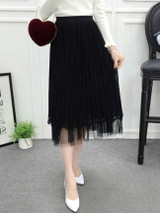 Casual Elastic Waist Plain Pleated Midi Skirt