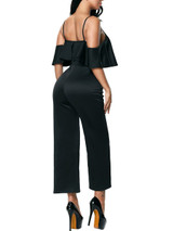 Casual Open Shoulder Flounce Plain Straight Jumpsuit